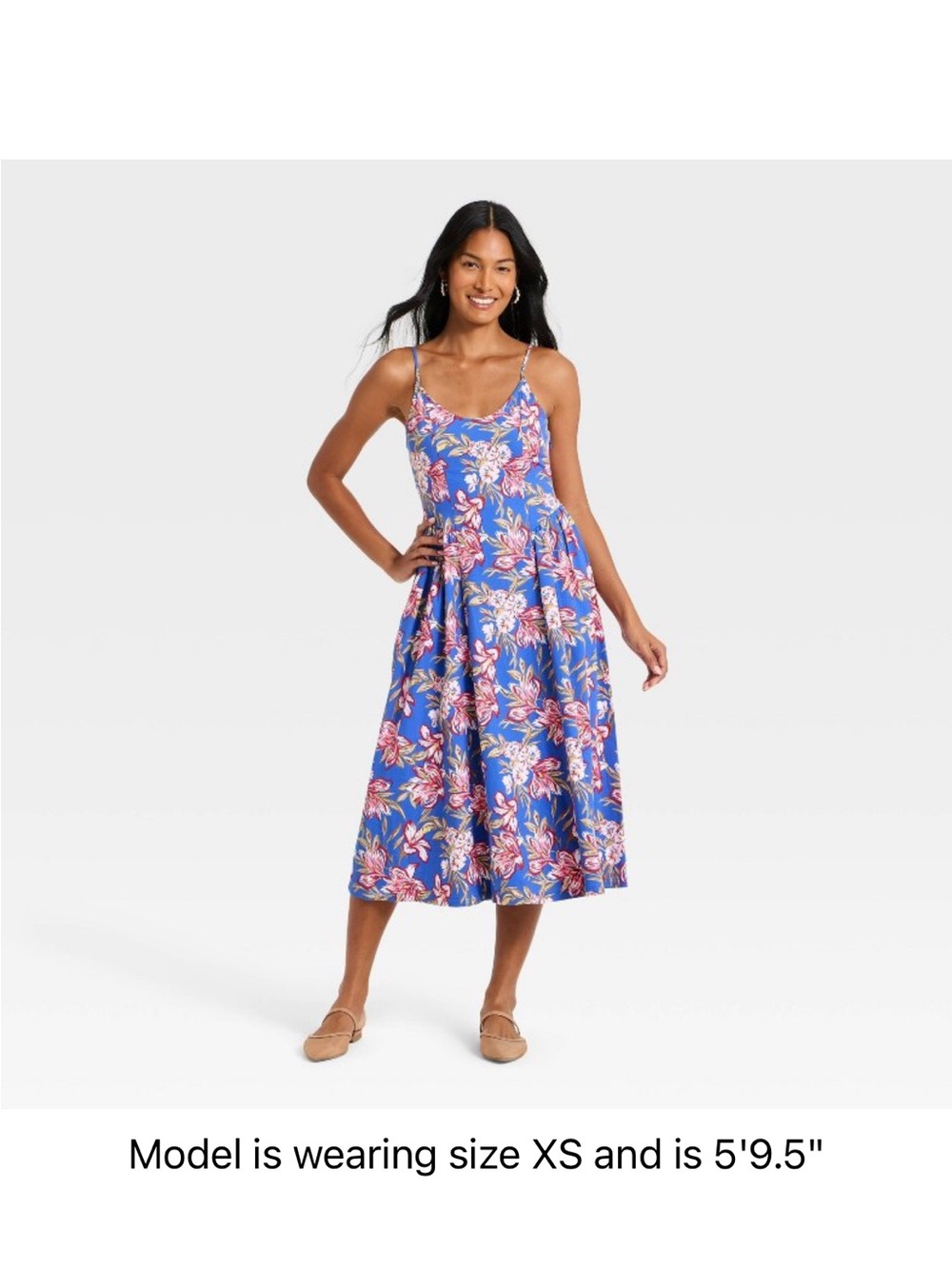 NWT Target Blue Floral Spaghetti-Strap Midi Dress